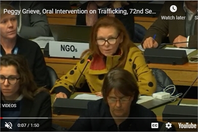 [ai] A woman wearing glasses and a colorful coat speaks at a conference table, with participants in the background. A sign reading 'NGOs' is visible behind her, indicating the organizational context of the event.